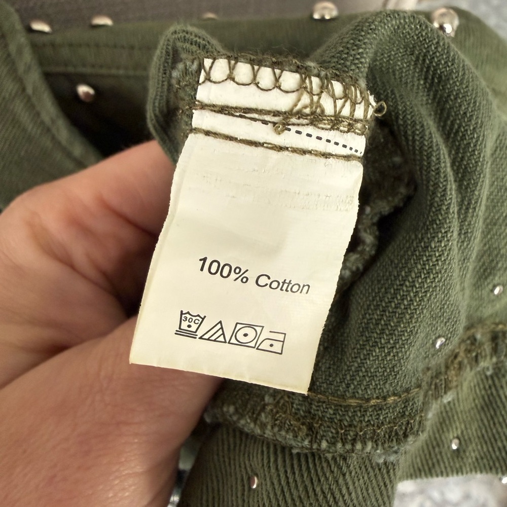 Hengsheng Jeans Olive Studded Cropped Jacket Boho Western Medium - Picture 7 of 7